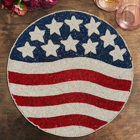 USA Flag Round Beaded Placemats - Decozen