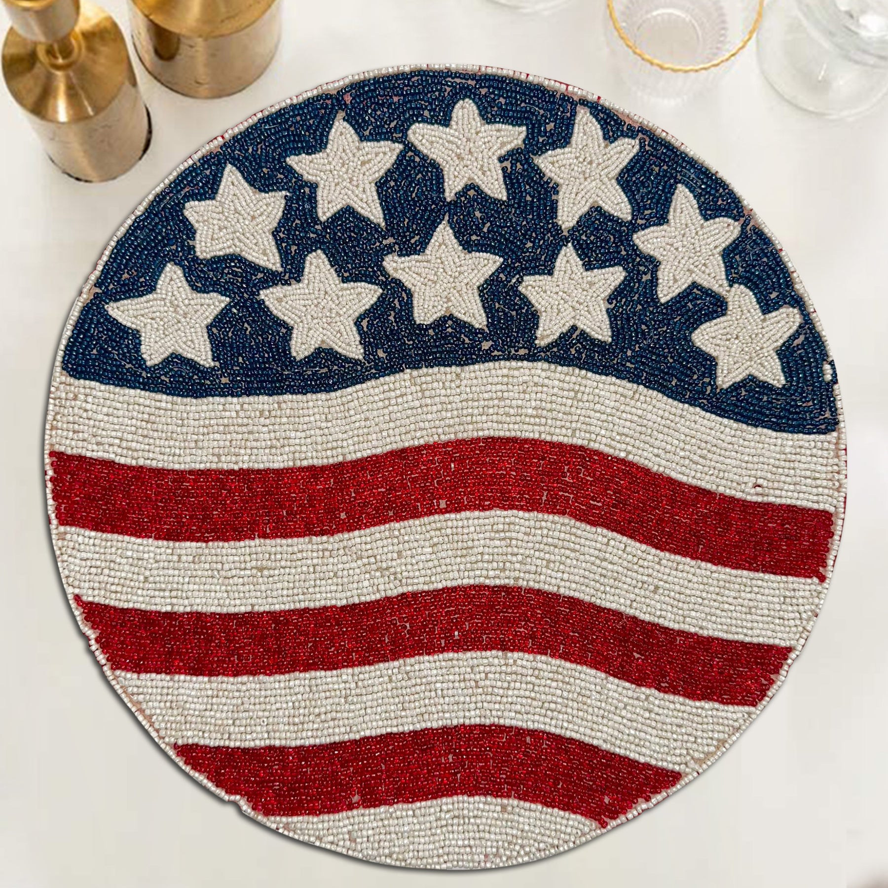 USA Flag Round Beaded Placemats - Decozen