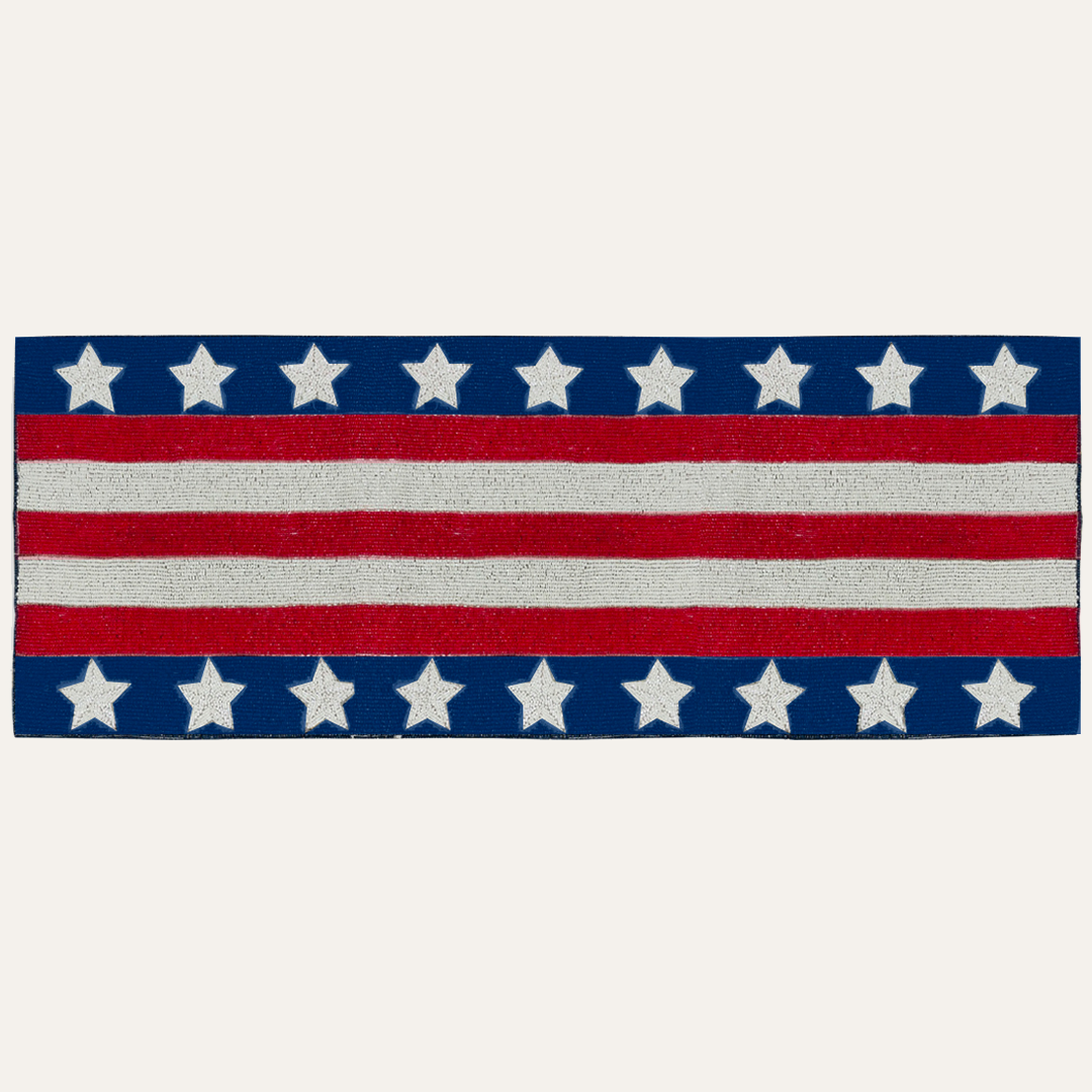 USA Flag Beaded Table Runner 13 x 35 - Decozen
