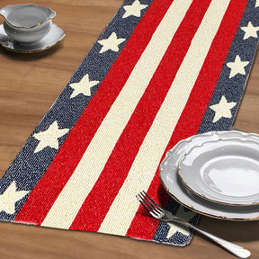 USA Flag Beaded Table Runner 13 x 35 - Decozen