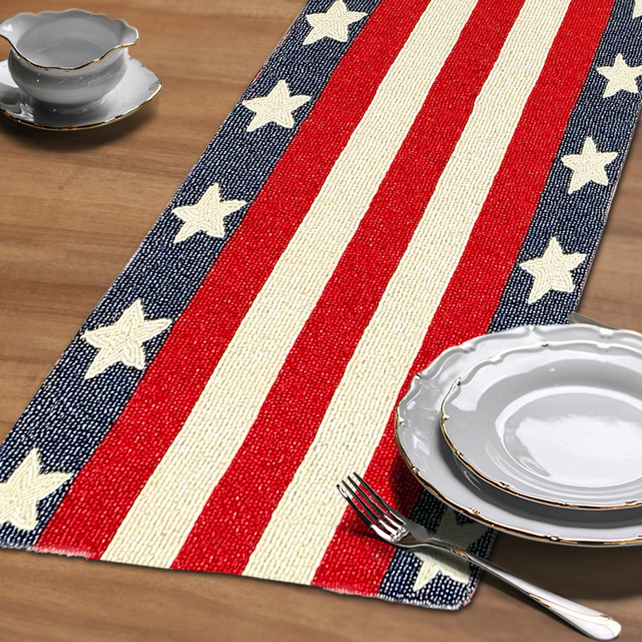 USA Flag Beaded Table Runner 13 x 35 - Decozen