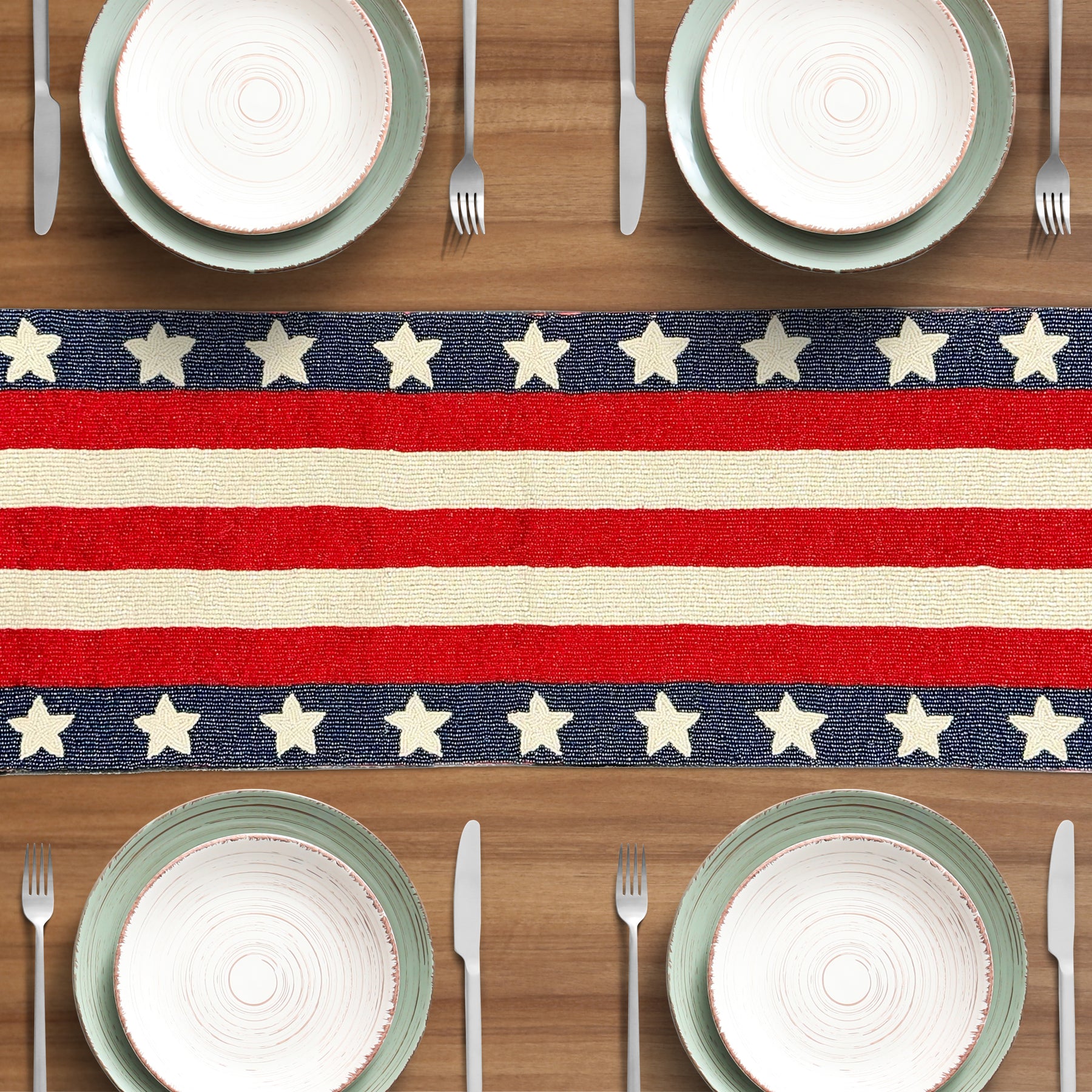 USA Flag Beaded Table Runner 13 x 35 - Decozen