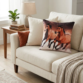 Horse Printed Throw Pillow Cover - Set of 4, 18 x 18 Inches
