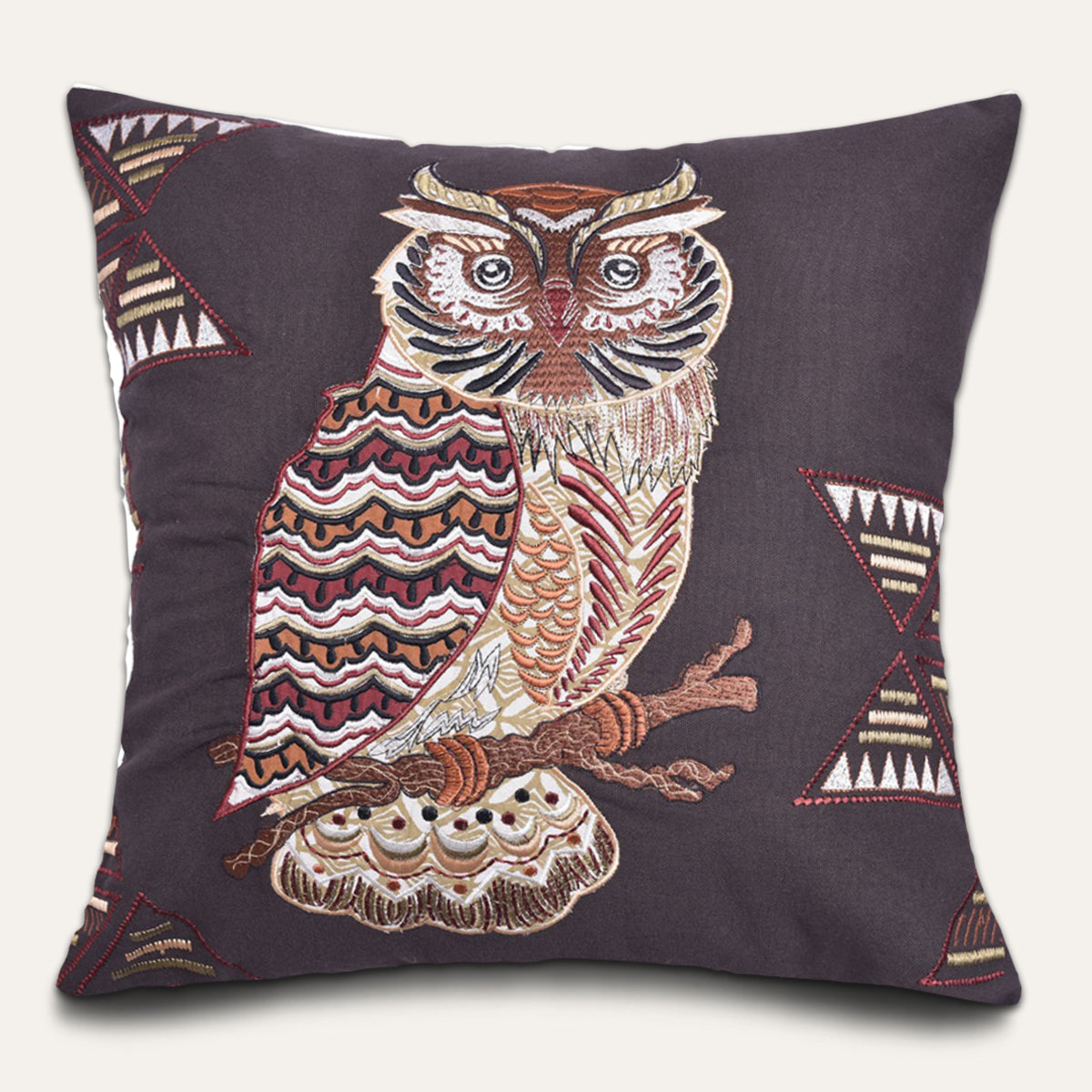 Owl printed design throw pillow cover by WINTER 34, featuring detailed owl illustrations on a cozy cushion cover.