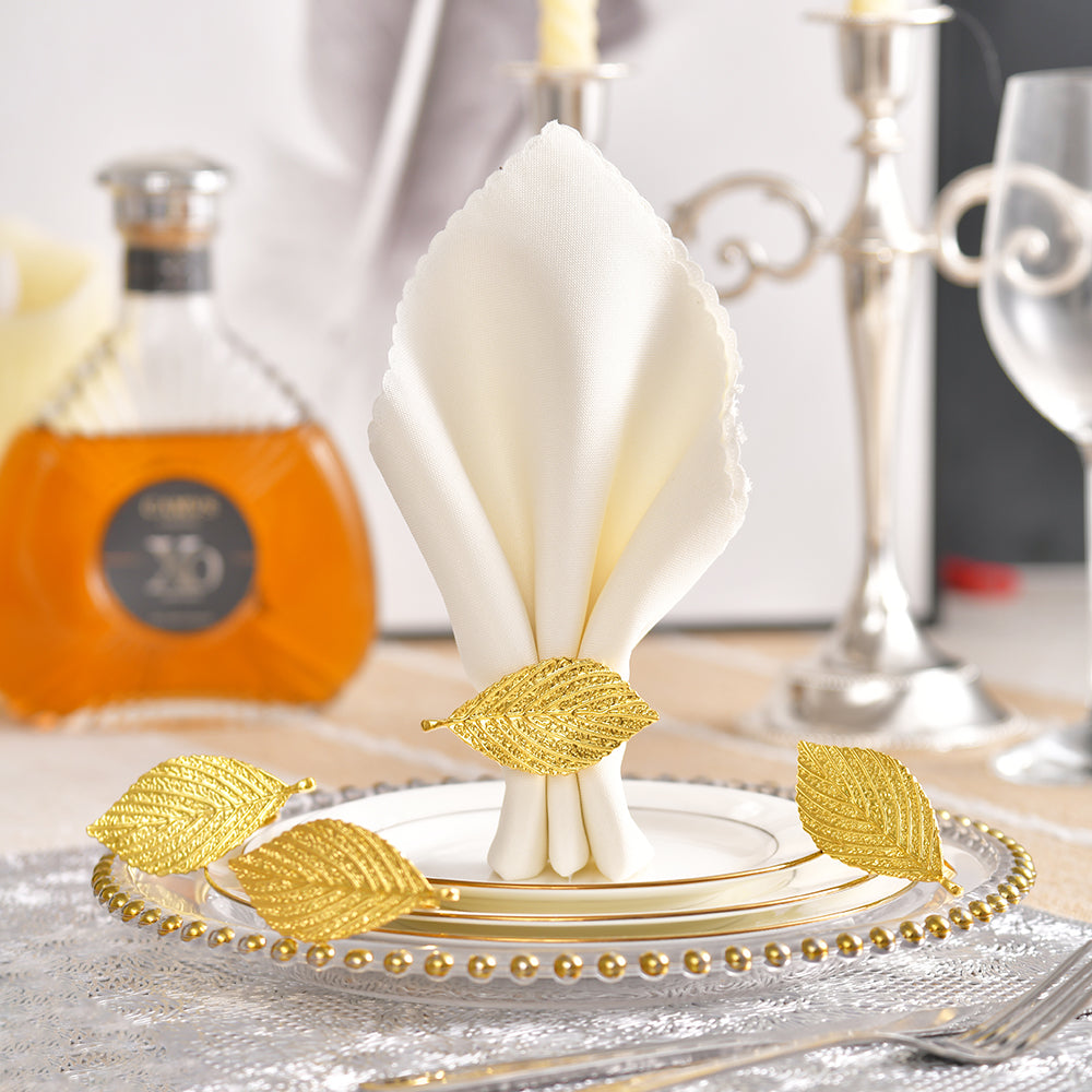 Golden Leaf – Napkin Rings in Gold Leaf Design, Elegant Decorative Dining Table Décor - Decozen