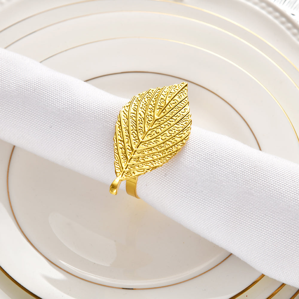 Golden Leaf – Napkin Rings in Gold Leaf Design, Elegant Decorative Dining Table Décor - Decozen