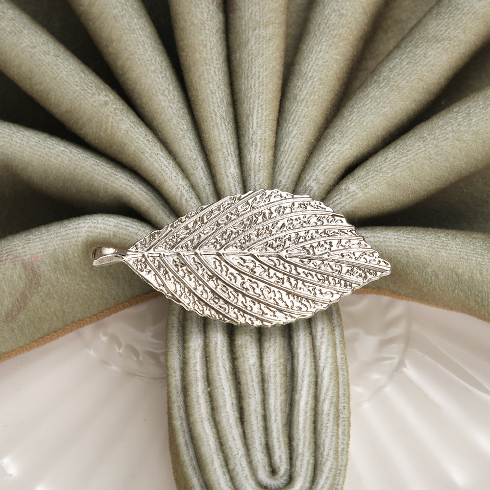 Silver Leaf – Napkin Rings in Silver Leaf Design, Elegant Decorative Dining Table Décor - Decozen