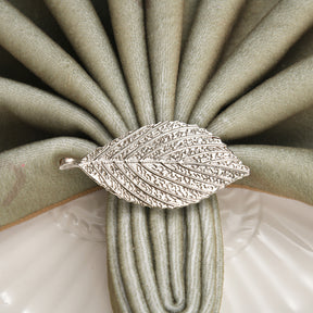 Silver Leaf – Napkin Rings in Silver Leaf Design, Elegant Decorative Dining Table Décor - Decozen