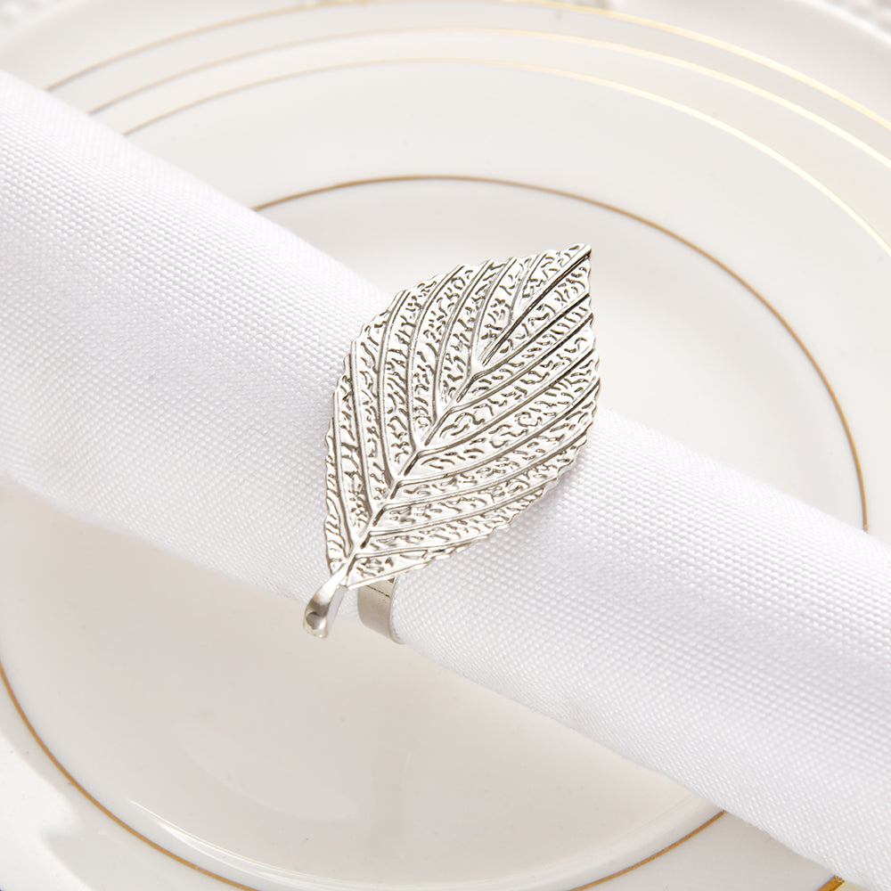 Silver Leaf – Napkin Rings in Silver Leaf Design, Elegant Decorative Dining Table Décor - Decozen