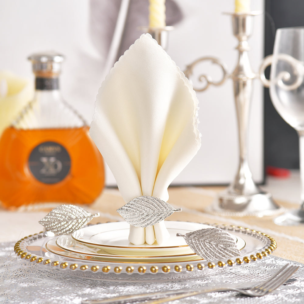 Silver Leaf – Napkin Rings in Silver Leaf Design, Elegant Decorative Dining Table Décor - Decozen