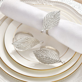 Silver Leaf – Napkin Rings in Silver Leaf Design, Elegant Decorative Dining Table Décor - Decozen