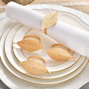 Luxe Petal – Napkin Rings in Gold Leaf Design, Artistic Decorative Dining Table Décor - Decozen