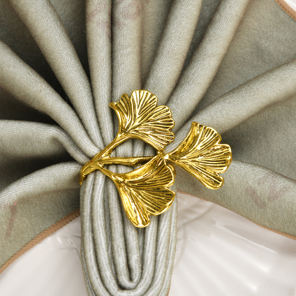 Golden Aura – Napkin Rings in Gold Leaf Design, Elegant Decorative Dining Table Décor - Decozen