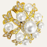 Set of four ZWZ-18-018 Golden Bloom napkin rings featuring gold floral and pearl design for elegant dining table décor.