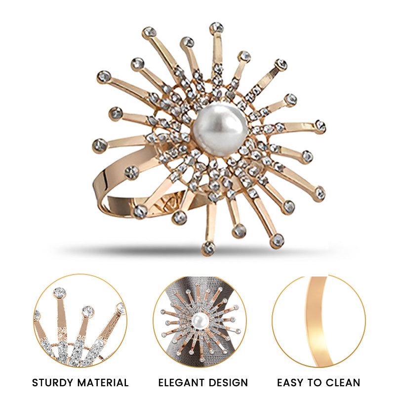 Golden Blossom – Napkin Rings in Gold Floral Pearl Design, Elegant Decorative Dining Table Décor - Decozen
