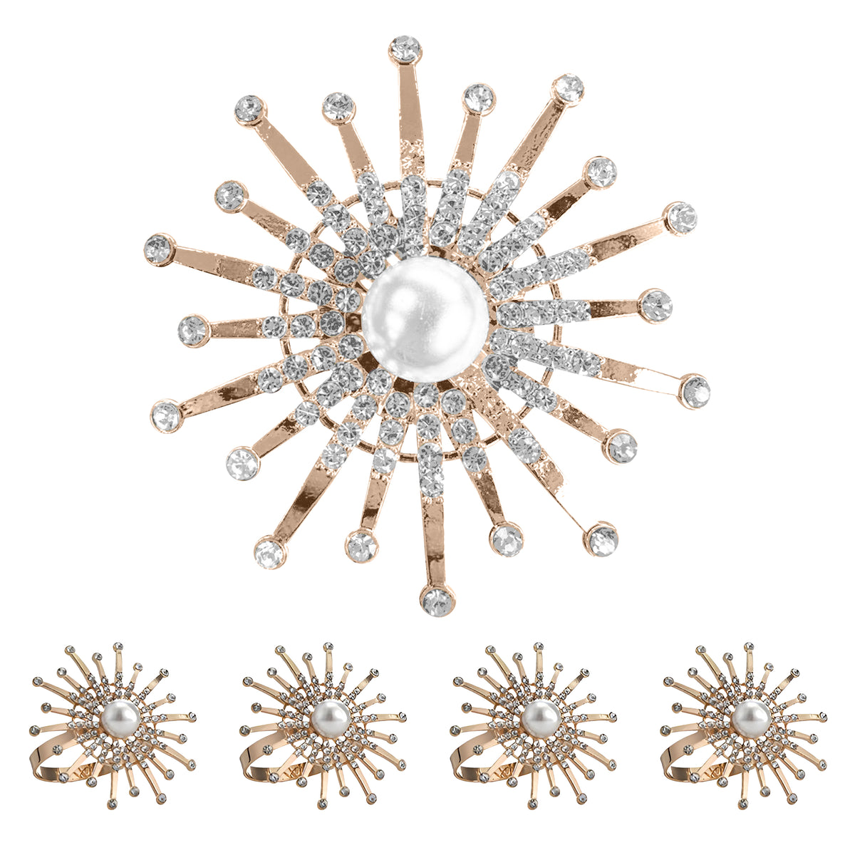 Set of four Golden Blossom napkin rings in gold floral pearl design, elegant decorative tableware by ZWZ-18-036.
