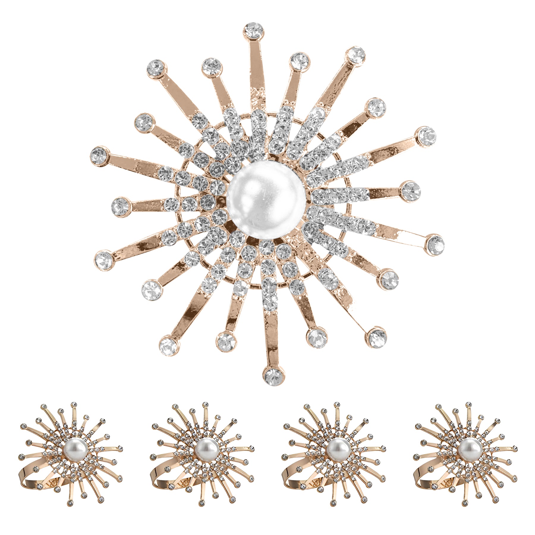 Golden Blossom – Napkin Rings in Gold Floral Pearl Design, Elegant Decorative Dining Table Décor - Decozen