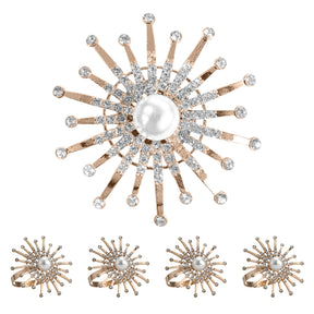 Golden Blossom – Napkin Rings in Gold Floral Pearl Design, Elegant Decorative Dining Table Décor - Decozen