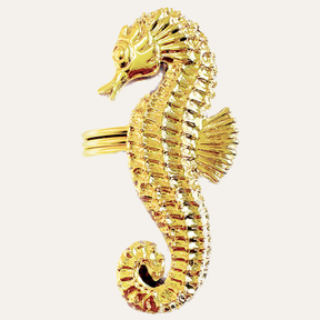 Set of four Ocean Majesty ZWZ-18-106-1 gold sea horse napkin rings, luxurious decorative dining table accents.