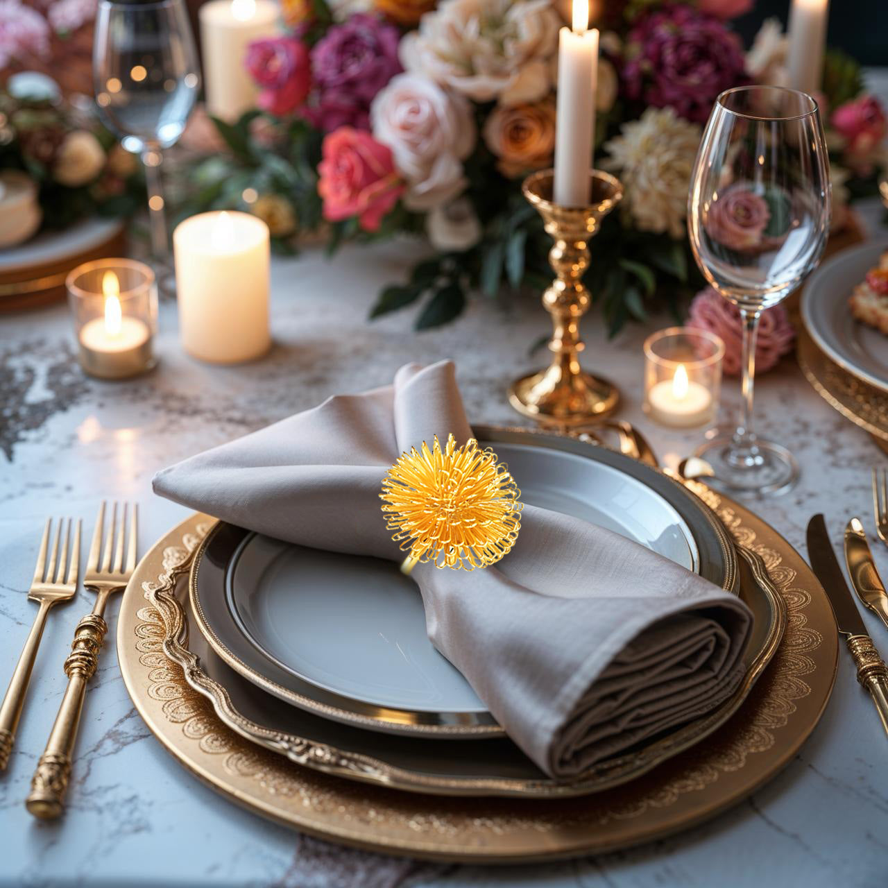 Floral Grace – Napkin Rings in Gold Floral Design, Artistic Decorative Dining Table Accent - Decozen