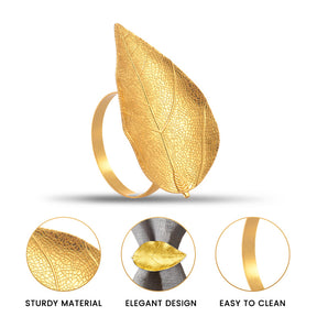 Leaf Harmony – Napkin Rings in Gold Leaf Design, Artistic Decorative Dining Table Accent - Decozen