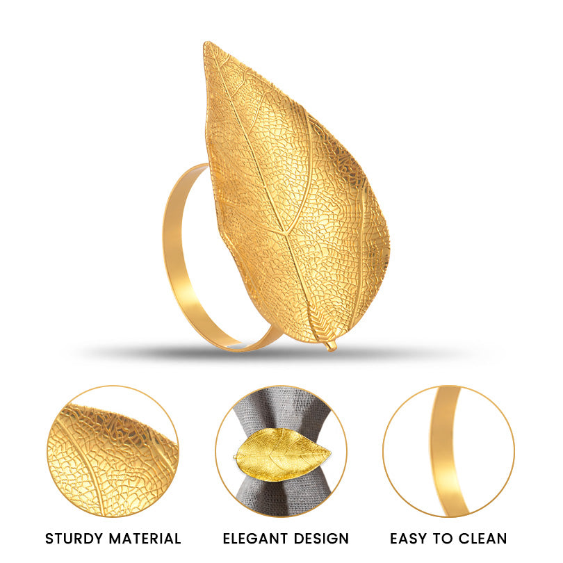 Leaf Harmony – Napkin Rings in Gold Leaf Design, Artistic Decorative Dining Table Accent - Decozen