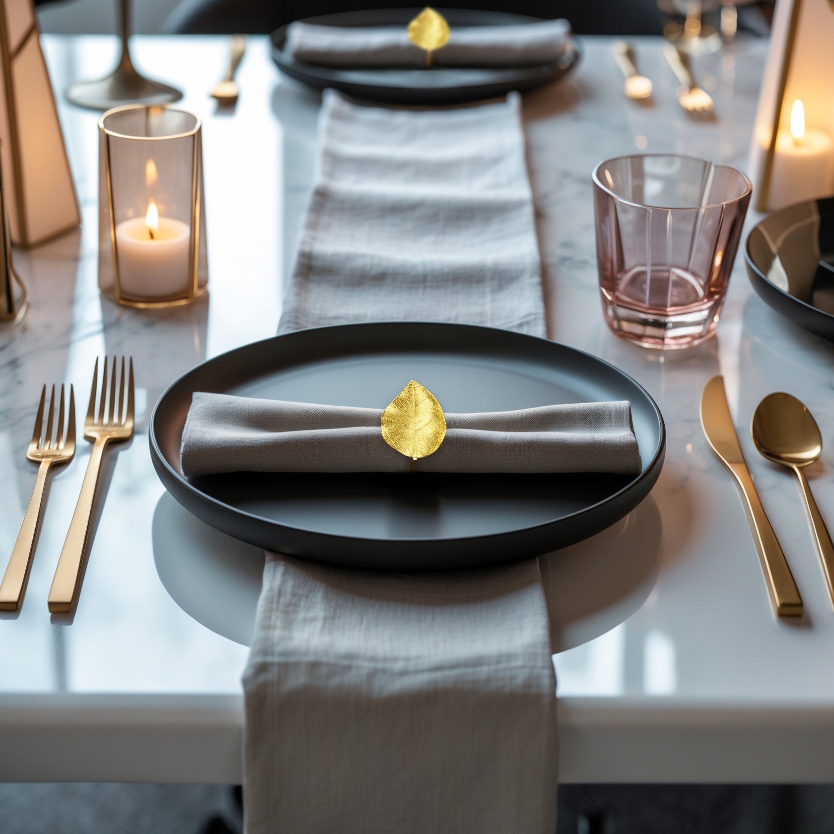 Leaf Harmony – Napkin Rings in Gold Leaf Design, Artistic Decorative Dining Table Accent - Decozen