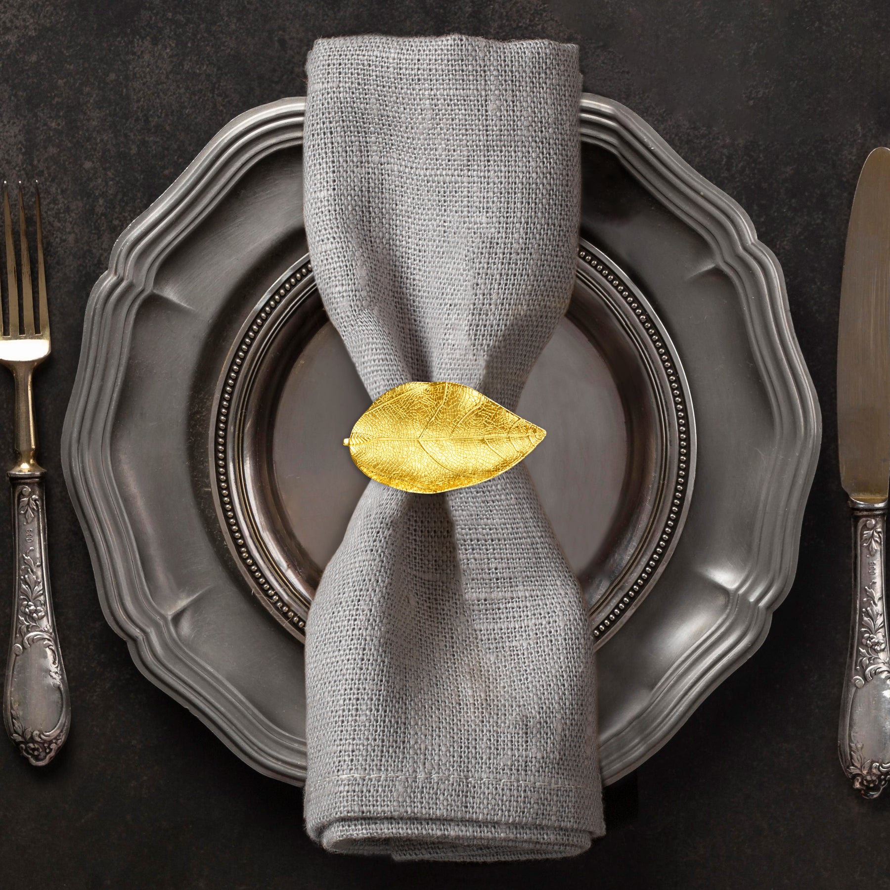 Leaf Harmony – Napkin Rings in Gold Leaf Design, Artistic Decorative Dining Table Accent - Decozen