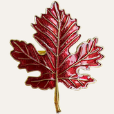 Set of four Golden Ember napkin rings with gold and red maple leaf design, decorative dining table accessory.