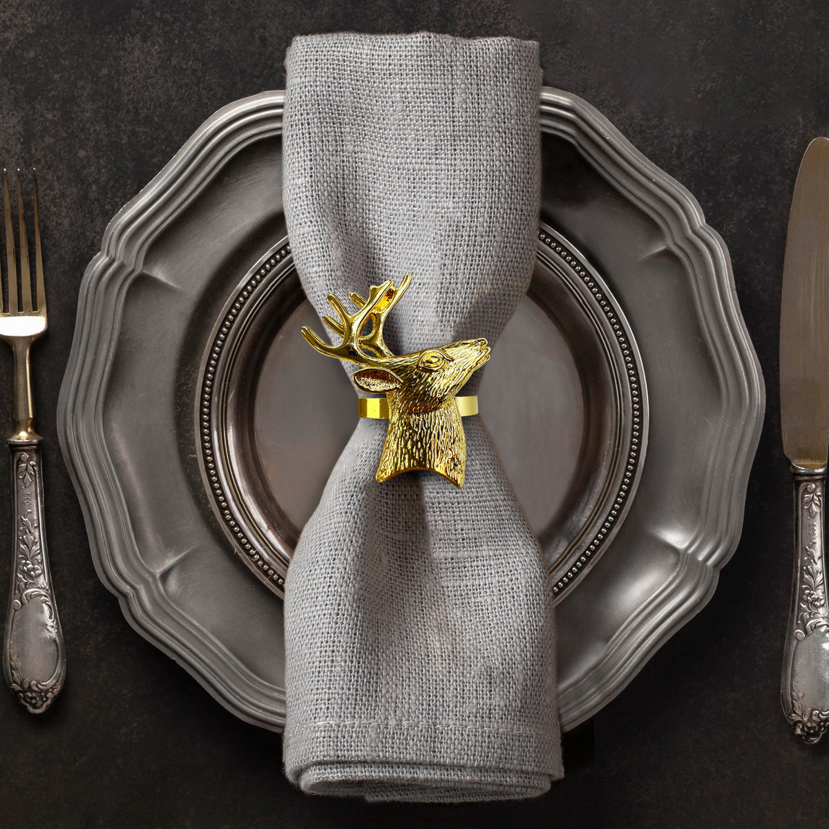 Festive Charm – Napkin Rings in Gold Reindeer Design, Artistic Decorative Dining Table Décor - Decozen