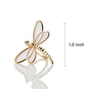 Ivory Flight – Napkin Rings in Gold White Dragon Fly Design, Artistic Decorative Dining Table Accent - Decozen