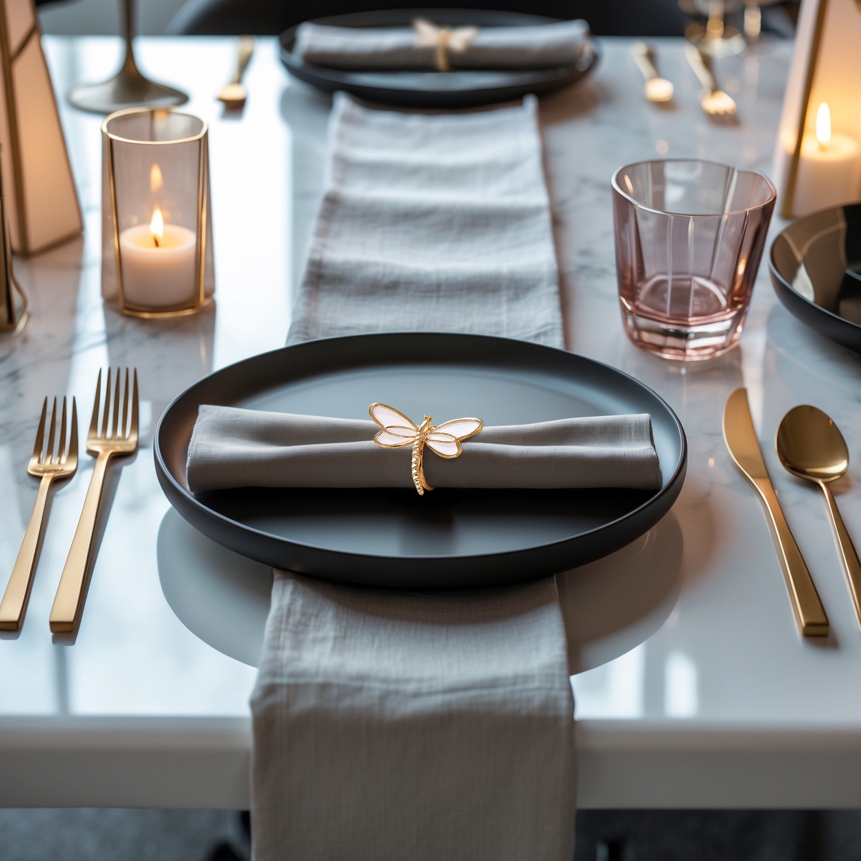 Ivory Flight – Napkin Rings in Gold White Dragon Fly Design, Artistic Decorative Dining Table Accent - Decozen