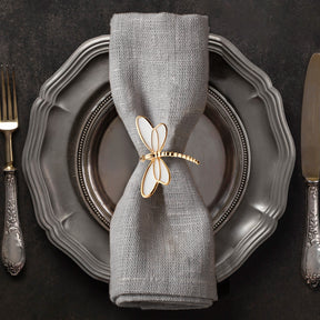 Ivory Flight – Napkin Rings in Gold White Dragon Fly Design, Artistic Decorative Dining Table Accent - Decozen