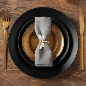 Ivory Flight – Napkin Rings in Gold White Dragon Fly Design, Artistic Decorative Dining Table Accent - Decozen