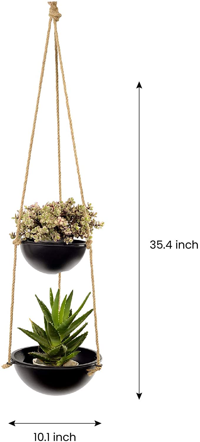 Hanging planter with two pots, stylish 180439 hanging planters for indoor or outdoor decor, featuring eco-friendly design.