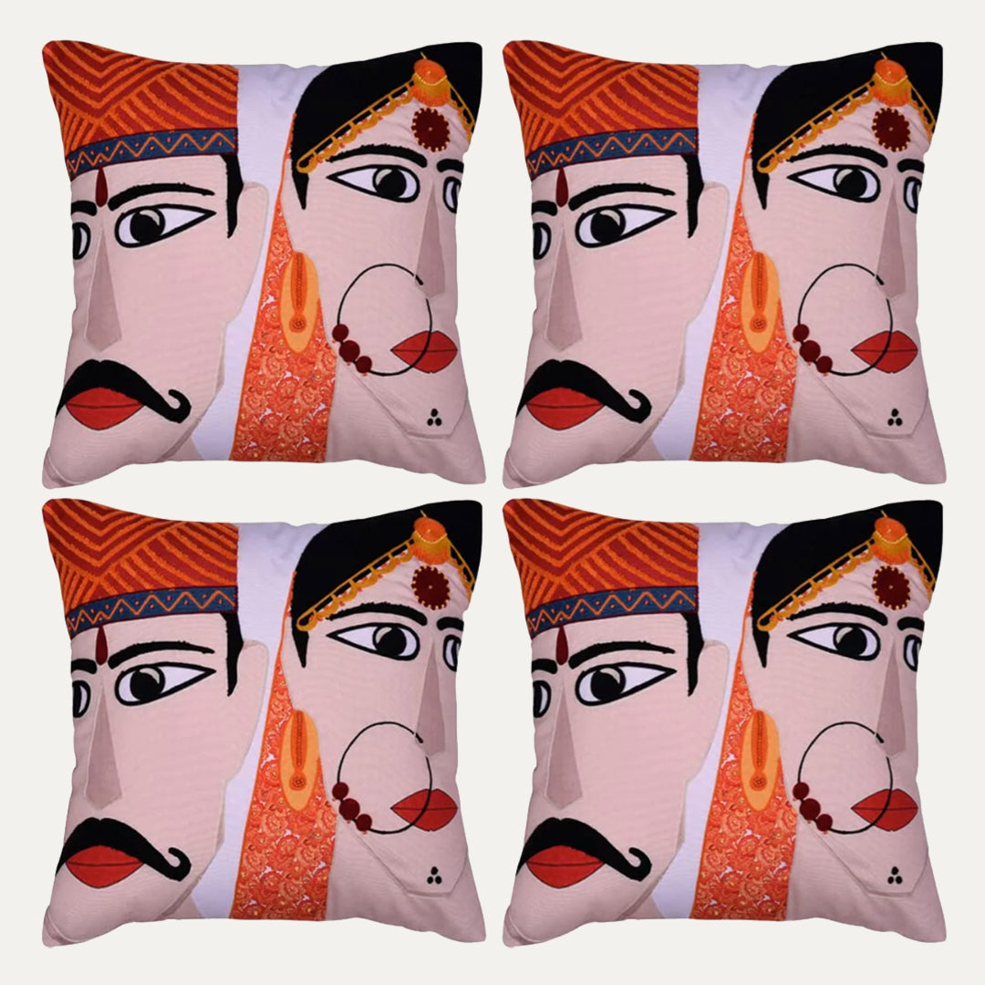 Man and Woman Printed Design Throw Pillow Covers - Set of 2 and 4, 18 x 18 Inches - Decozen