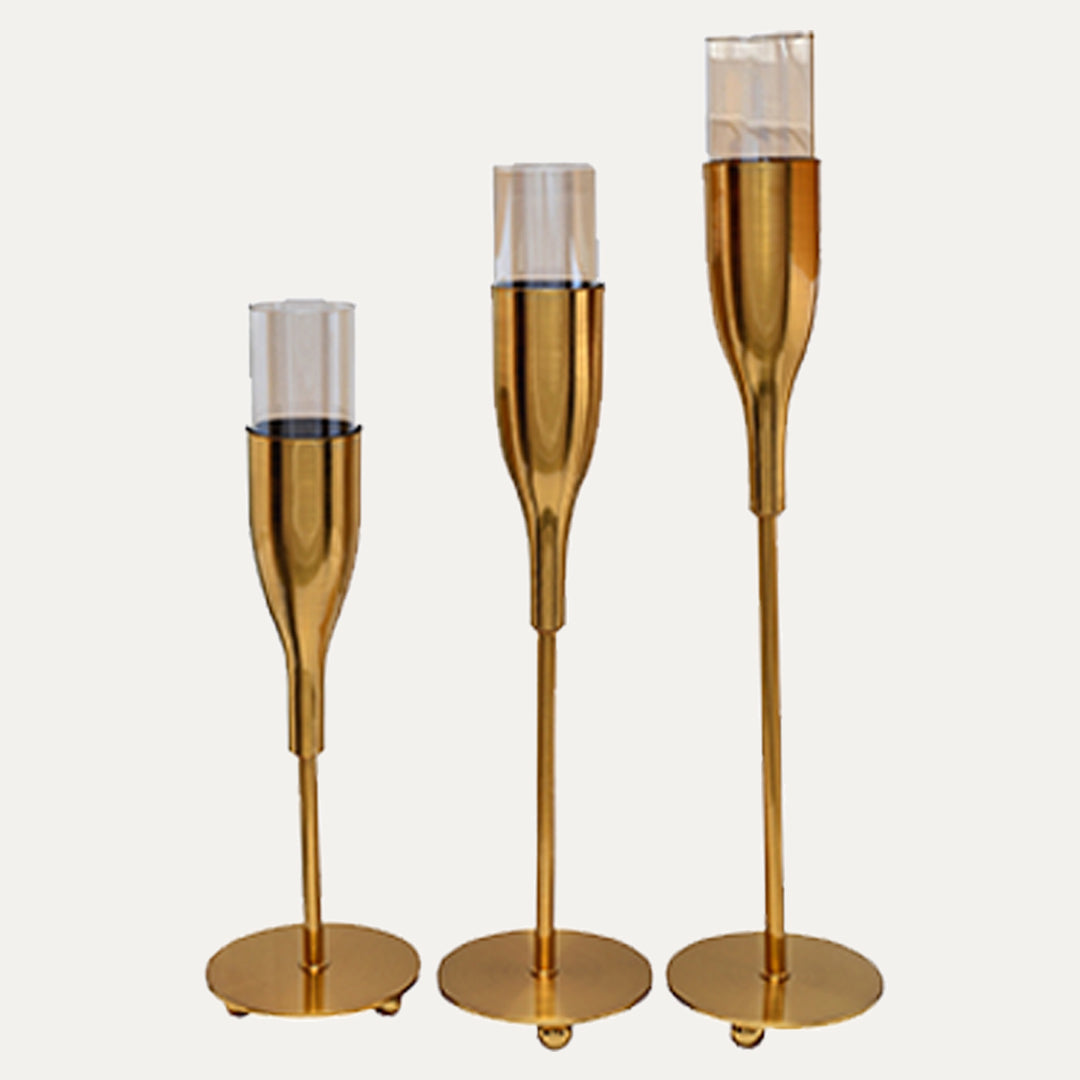Gold Wine Glass Shaped Candle Holder - Set of 3 - Decozen