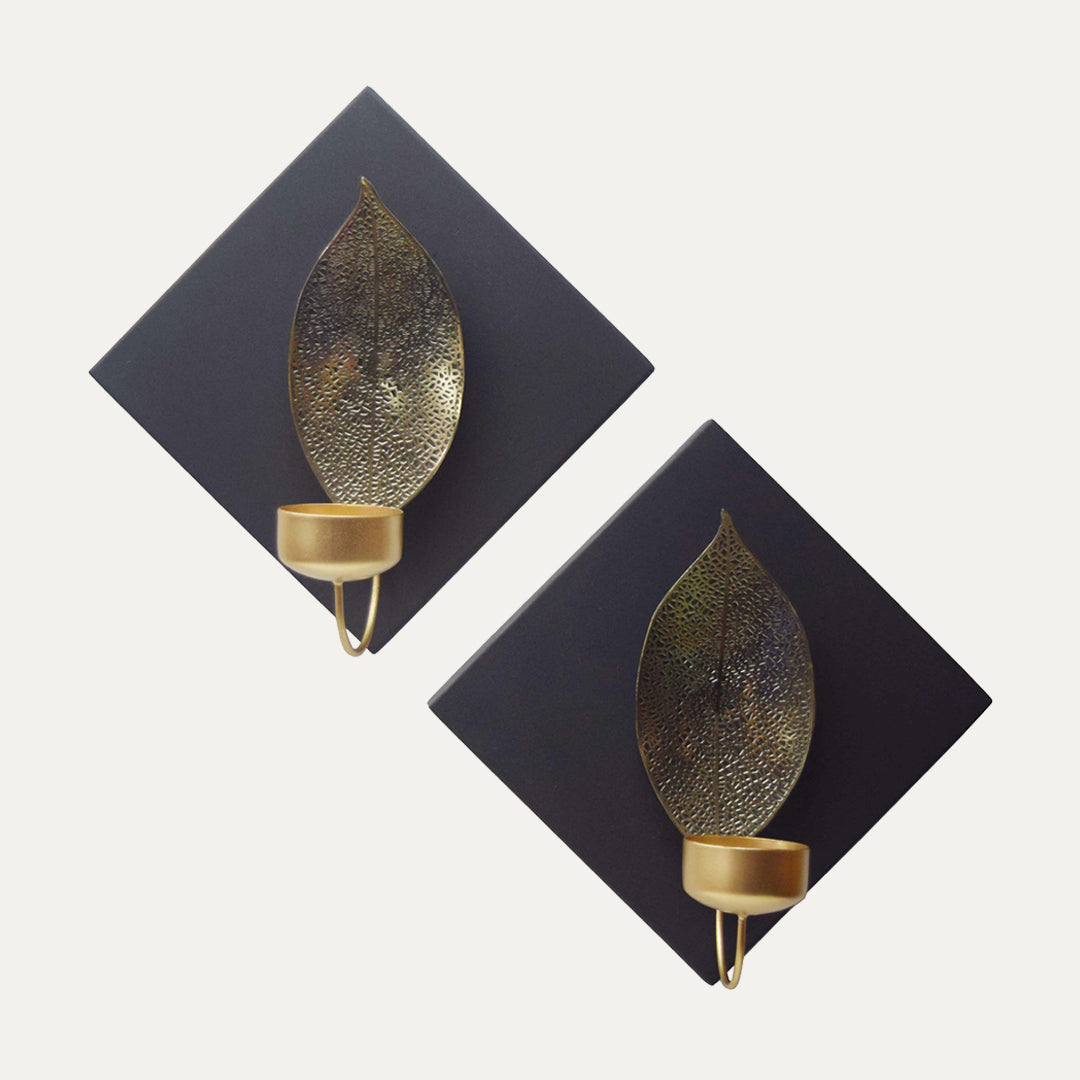 Black and Gold Wall Candle Sconces - Medium, Set of 2 - Decozen