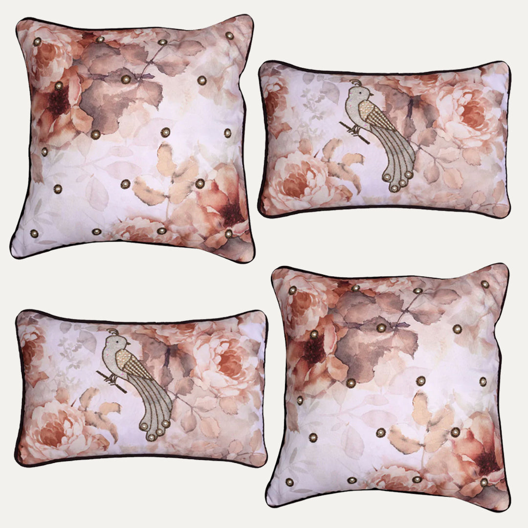 Bird Printed Design Throw Pillow Covers - Set of 4 - Decozen