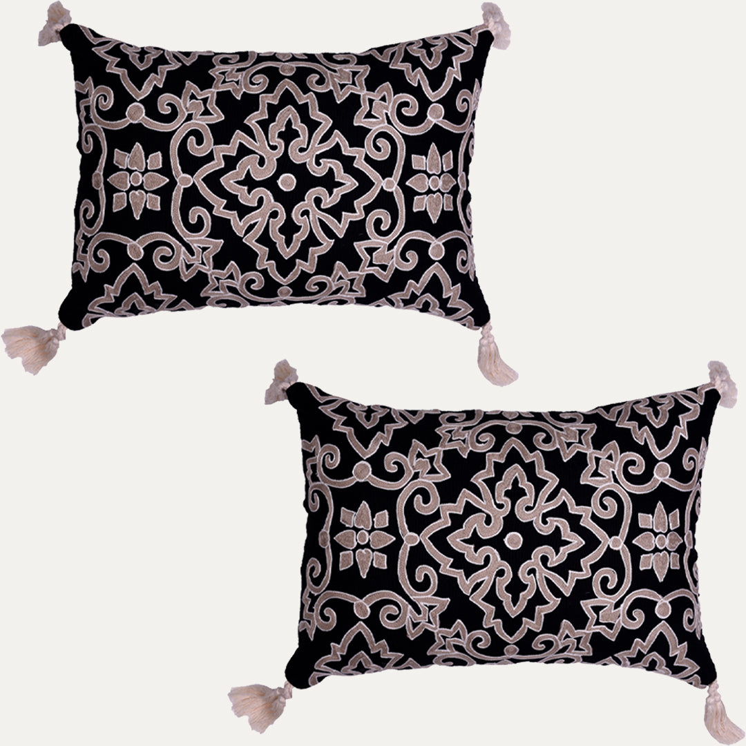 Black and Beige Throw Pillow Covers - Set of 2 and 4, 14 x 20 inches - Decozen