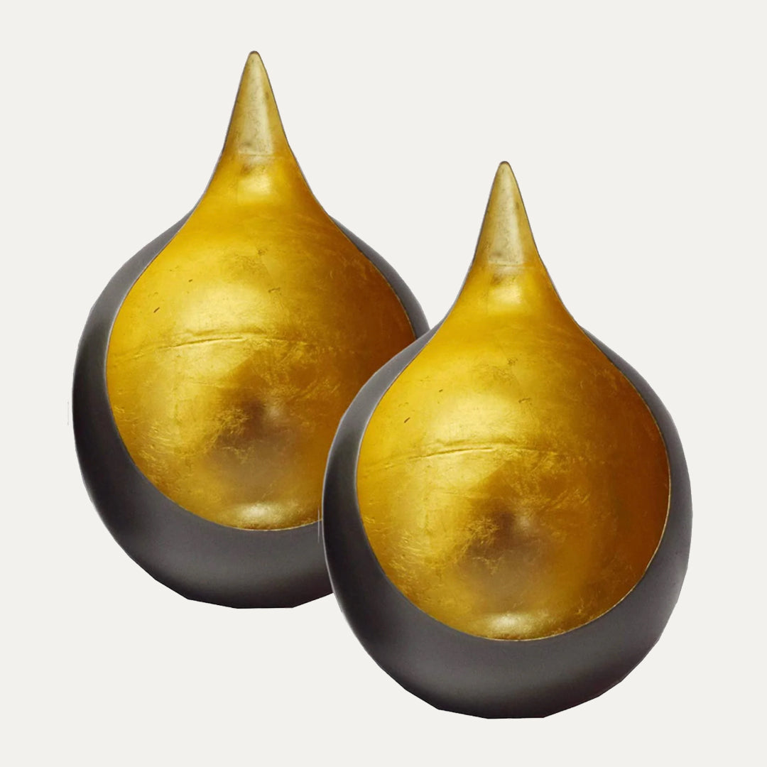 Gold and Black Tea-Light Candle Holders - Set of 2 - Decozen