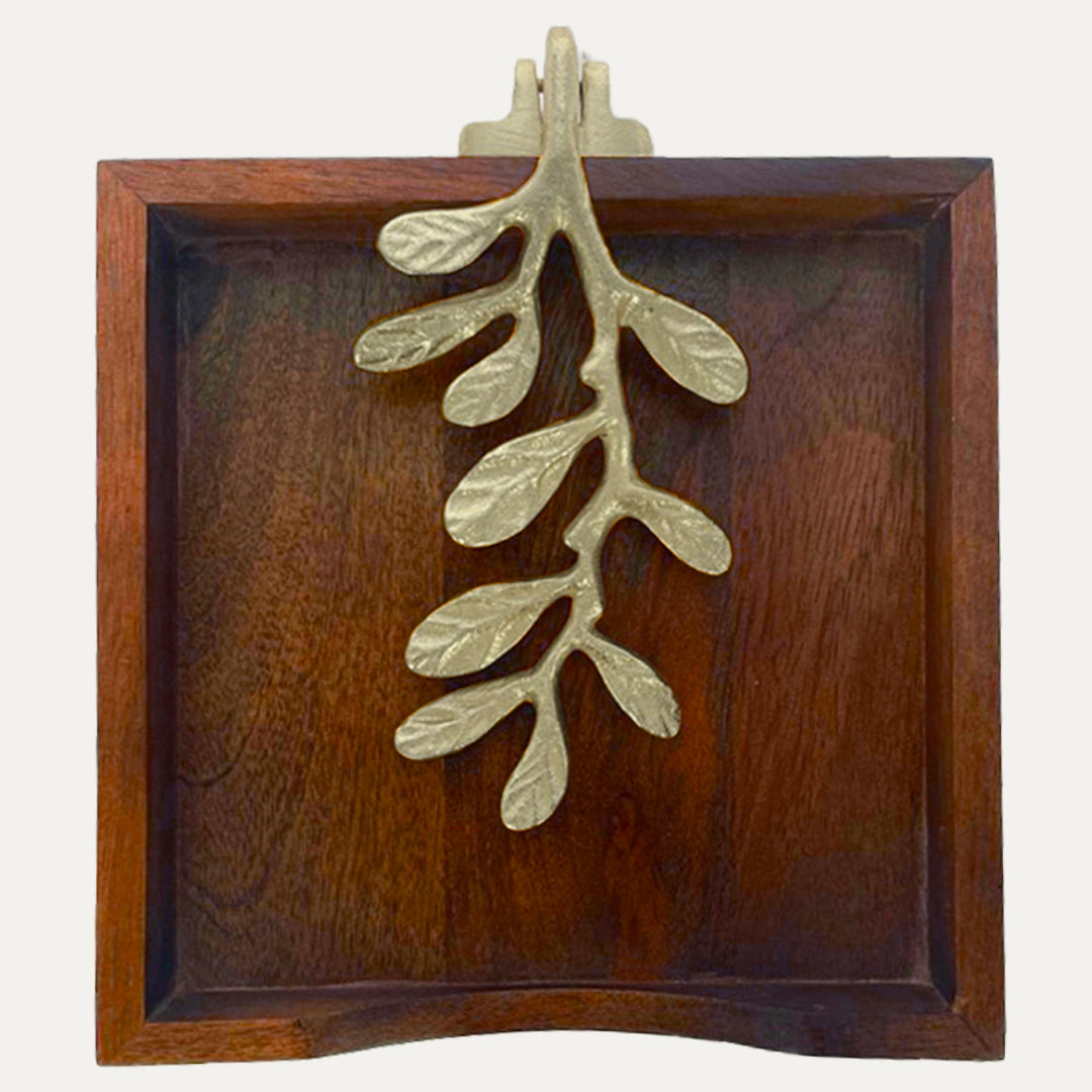 Solid Wood Napkin Holder with Gold Finish Ornament - Decozen