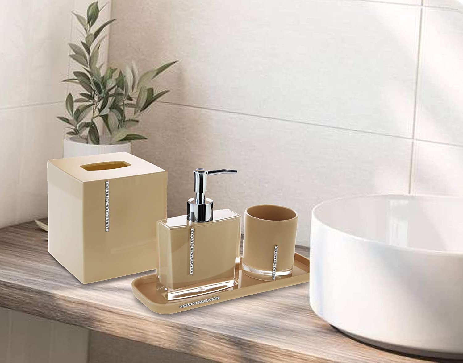 Decozen Bathroom Accessories Set of 6 Includes Soap Lotion Dispenser, Tooth  Brush Holder, Soap Dish, Tumbler, Vanity Tray, and Tissue Box - Black Silver  Gold 