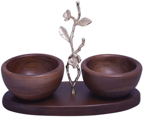 Two small acacia wood nut bowls for kitchen décor, featuring smooth finish and natural wood grain details.