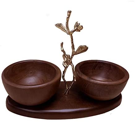 Two small acacia wood nut bowls for kitchen décor, featuring smooth finish and natural wood grain details.