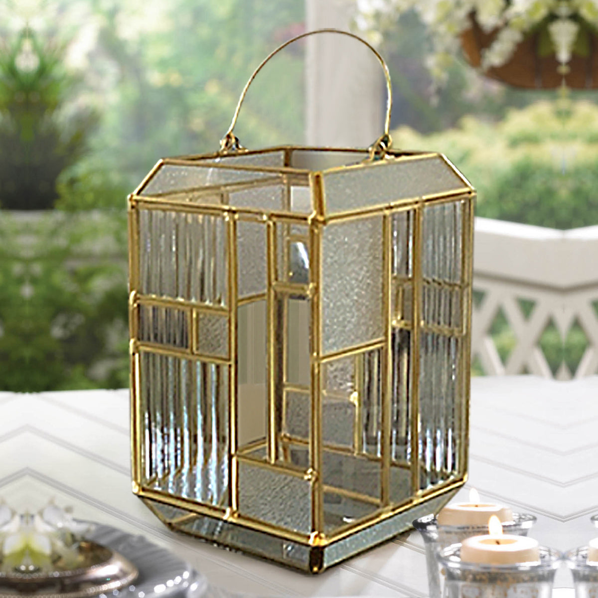 Gold Metal Frame and Glass Candle Holder Lantern - Decozen