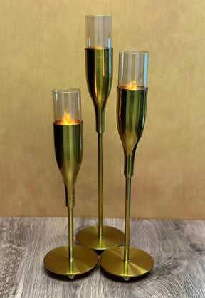 Gold Wine Glass Shaped Candle Holder - Set of 3 - Decozen
