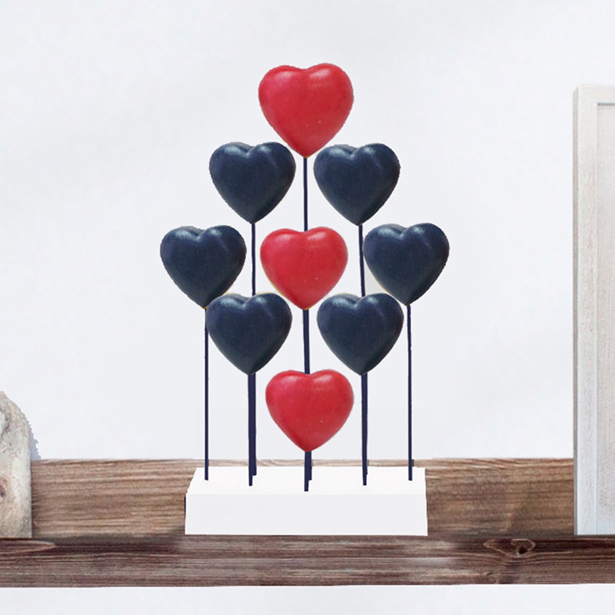 Red Blue White USA Flag Hearts Handmade Wooden Sculpture - Decozen