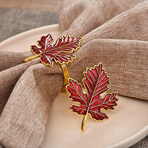 Napkin Rings in Gold Red Maple Leaf Design - Decozen