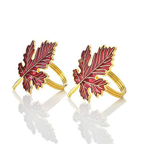 Napkin Rings in Gold Red Maple Leaf Design - Decozen